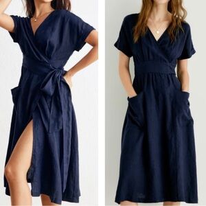 Blue V-Neck Wrap Midi Sundress